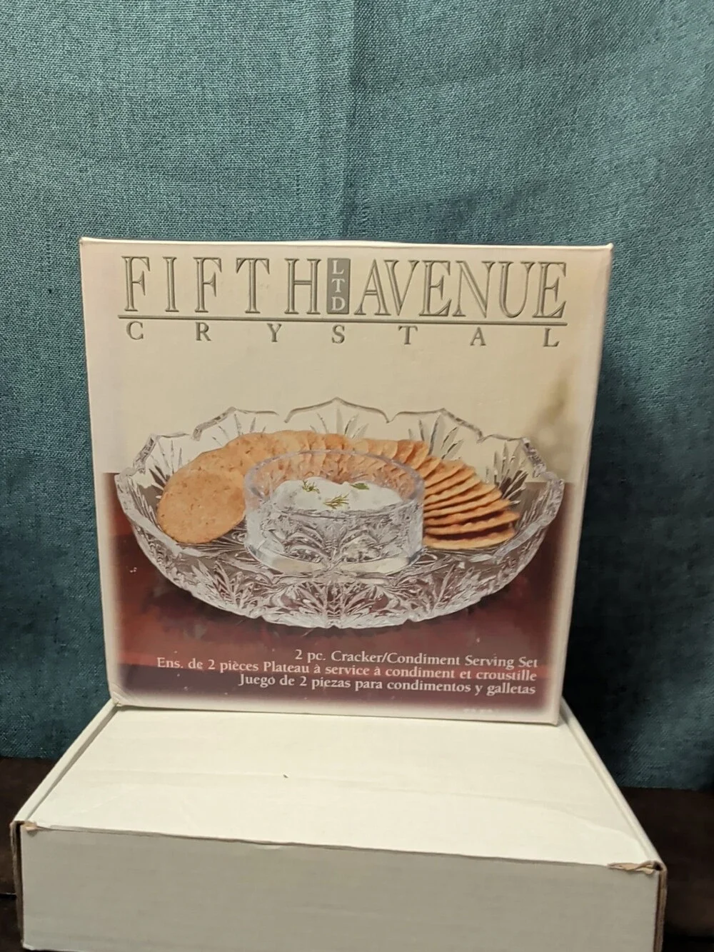 Fifth Avenue Crystal Portico 2 Pc Cracker Condiment Serving Set Lead Crystal NOB